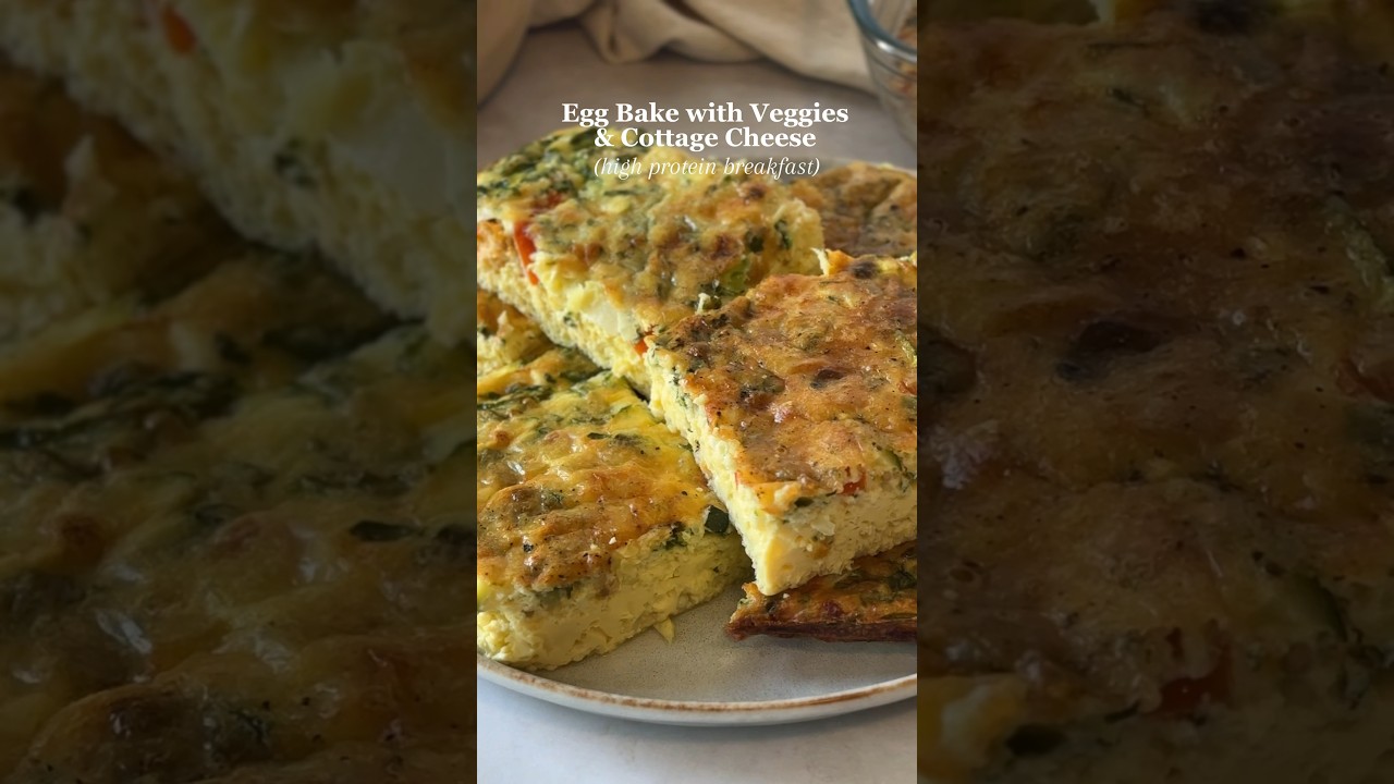 Egg Bake Recipe w/cottage cheese. Easy high protein breakfast. Link to recipe in comments! 🔗 enjoy!
