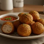 Air-fried Amylu chicken meatballs served on a plate