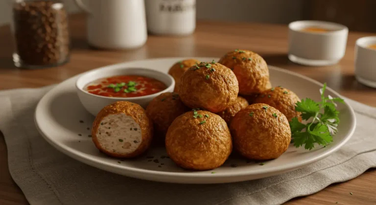 Air-fried Amylu chicken meatballs served on a plate