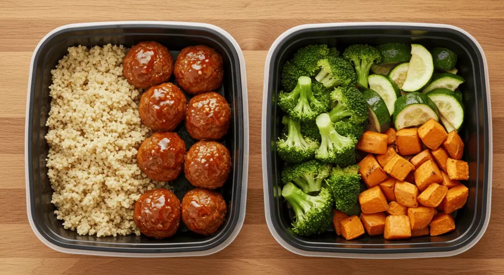 Amylu meatballs in meal prep containers