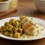 4 Ingredient Slow Cooker Chicken and Stuffing Dinner Plate