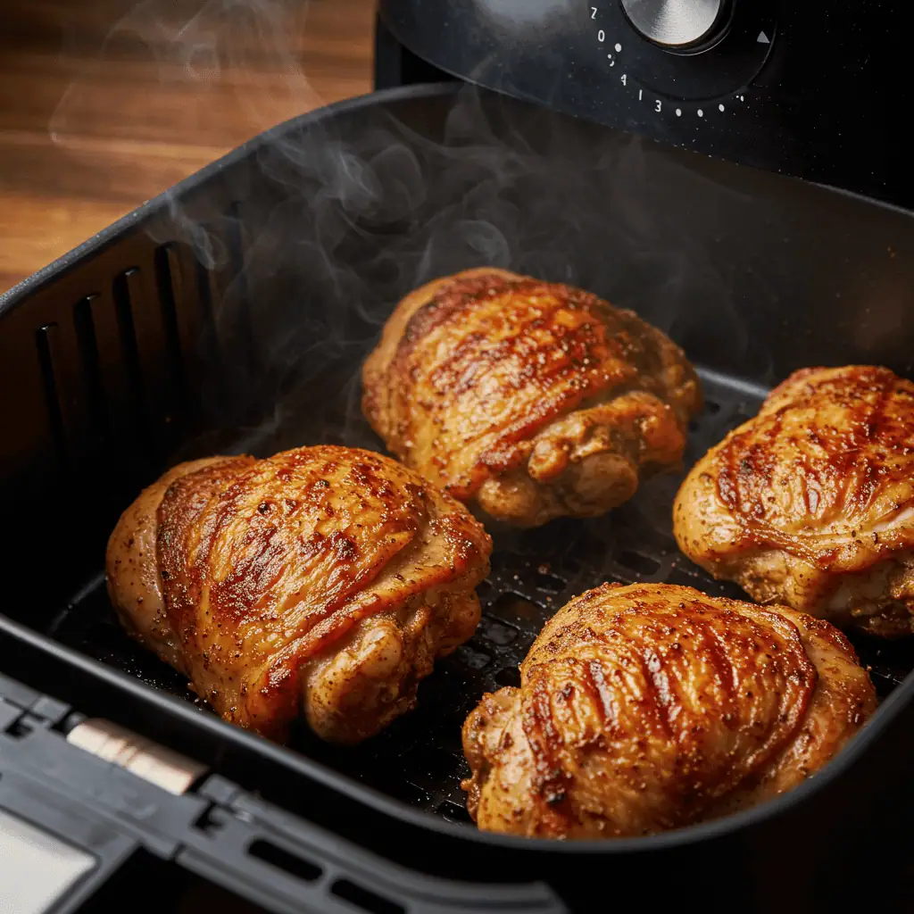 Air-fried halal chicken thighs crispy and golden