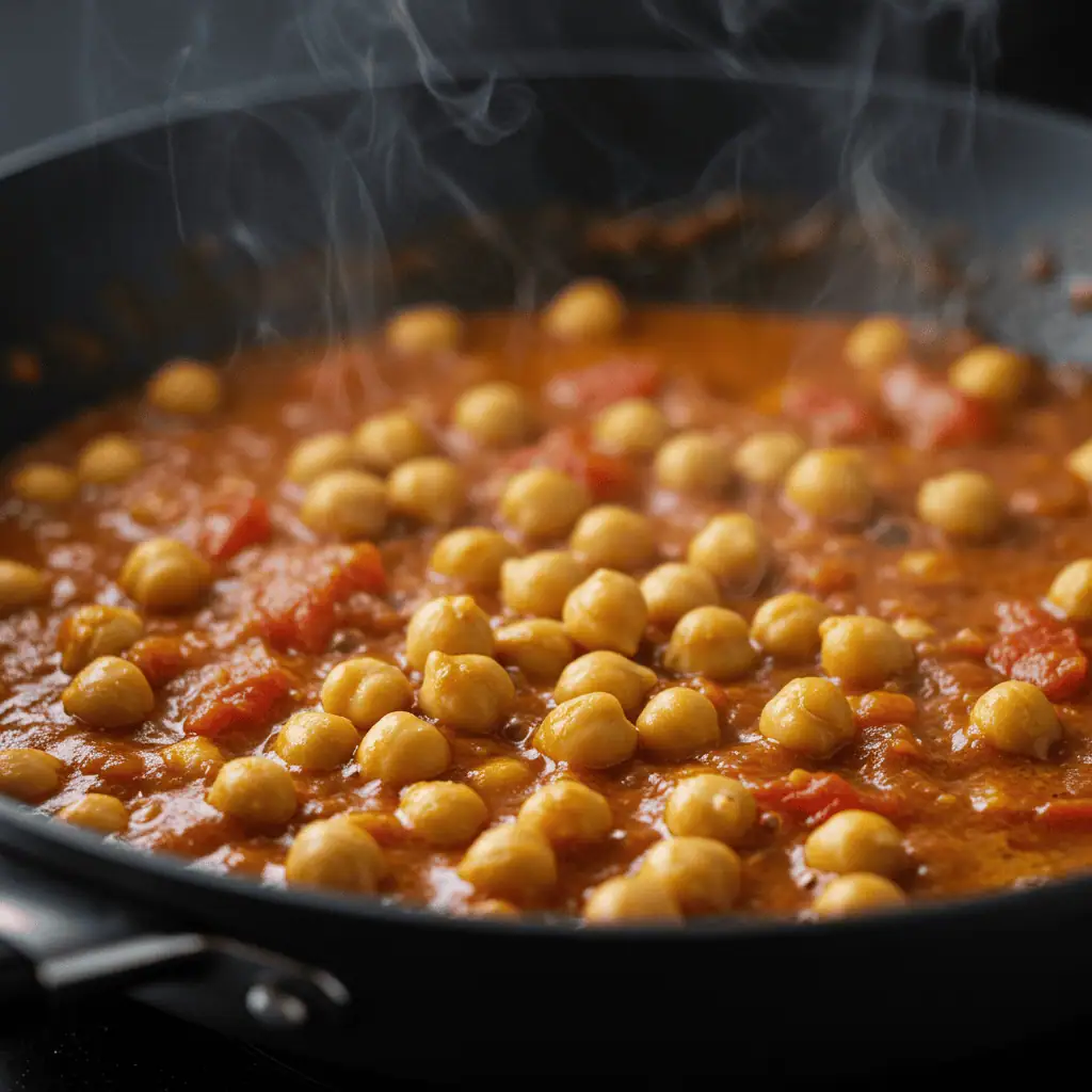 Chickpea curry simmering in pan – easy recipe