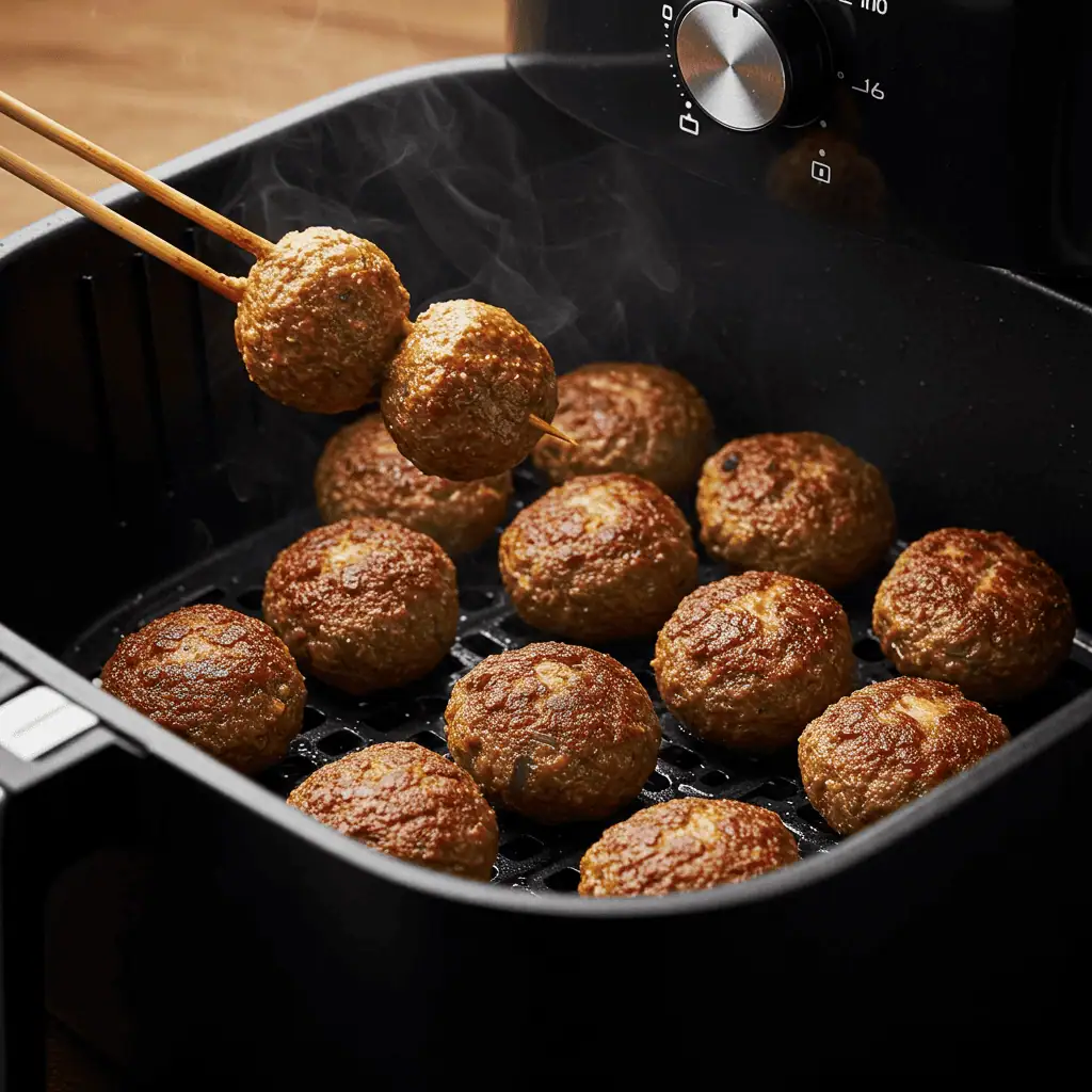 Kofta kebabs cooking in an air fryer