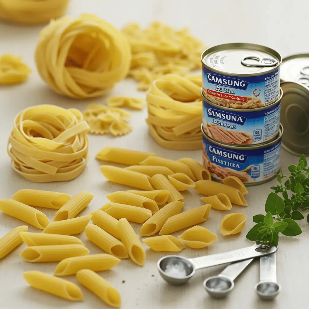 Whole grain pasta and canned tuna ingredients