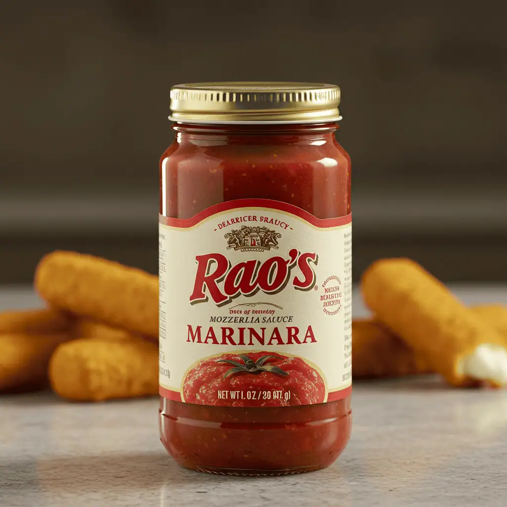 jar of Rao’s marinara sauce used for mozzarella stick dipping