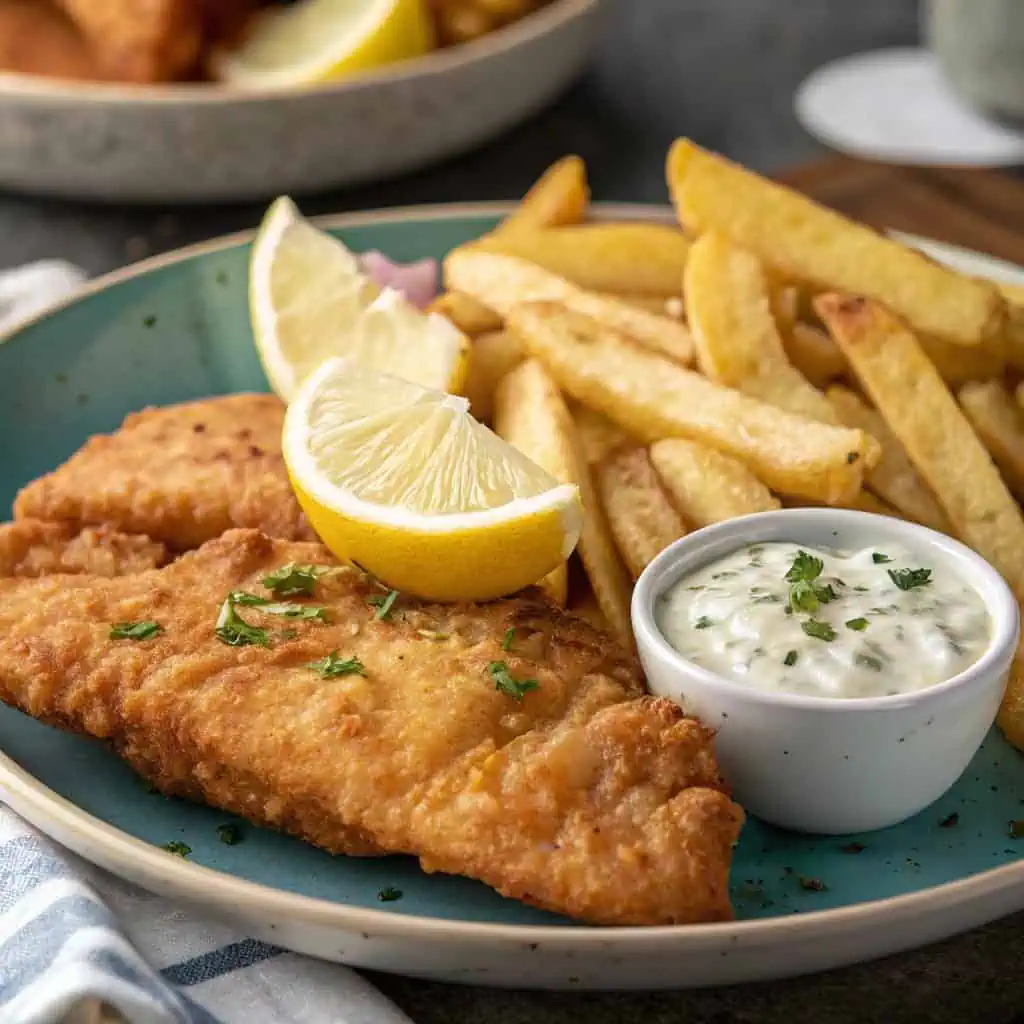air-fried breaded fish fillets with sides