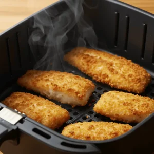 crispy frozen fish fillets in air fryer basket