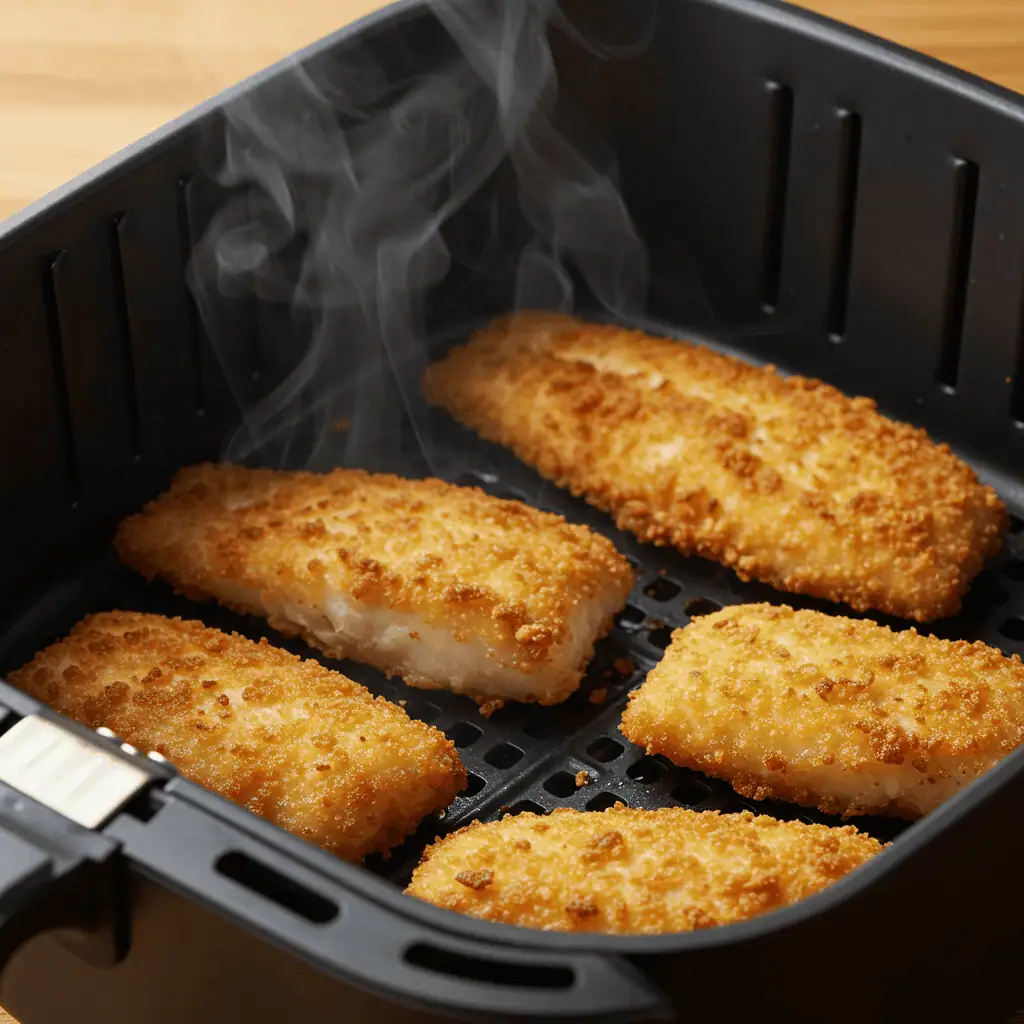 crispy frozen fish fillets in air fryer basket