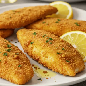 Crispy air fryer frozen Gorton’s fish fillets on plate