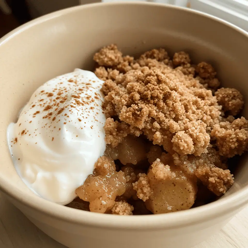 healthy apple crumble served with Greek yogurt