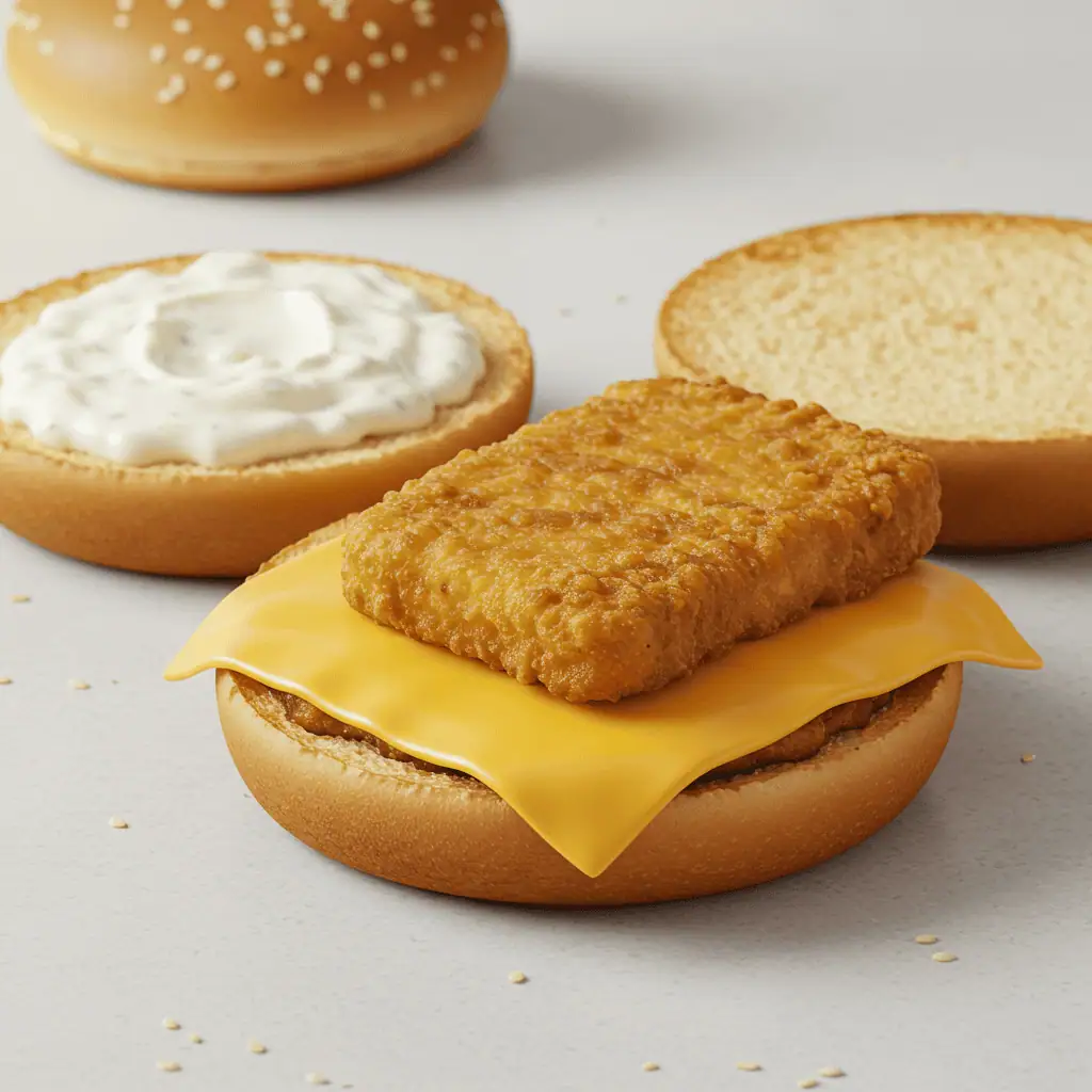 Assembling layers of homemade filet o fish burger