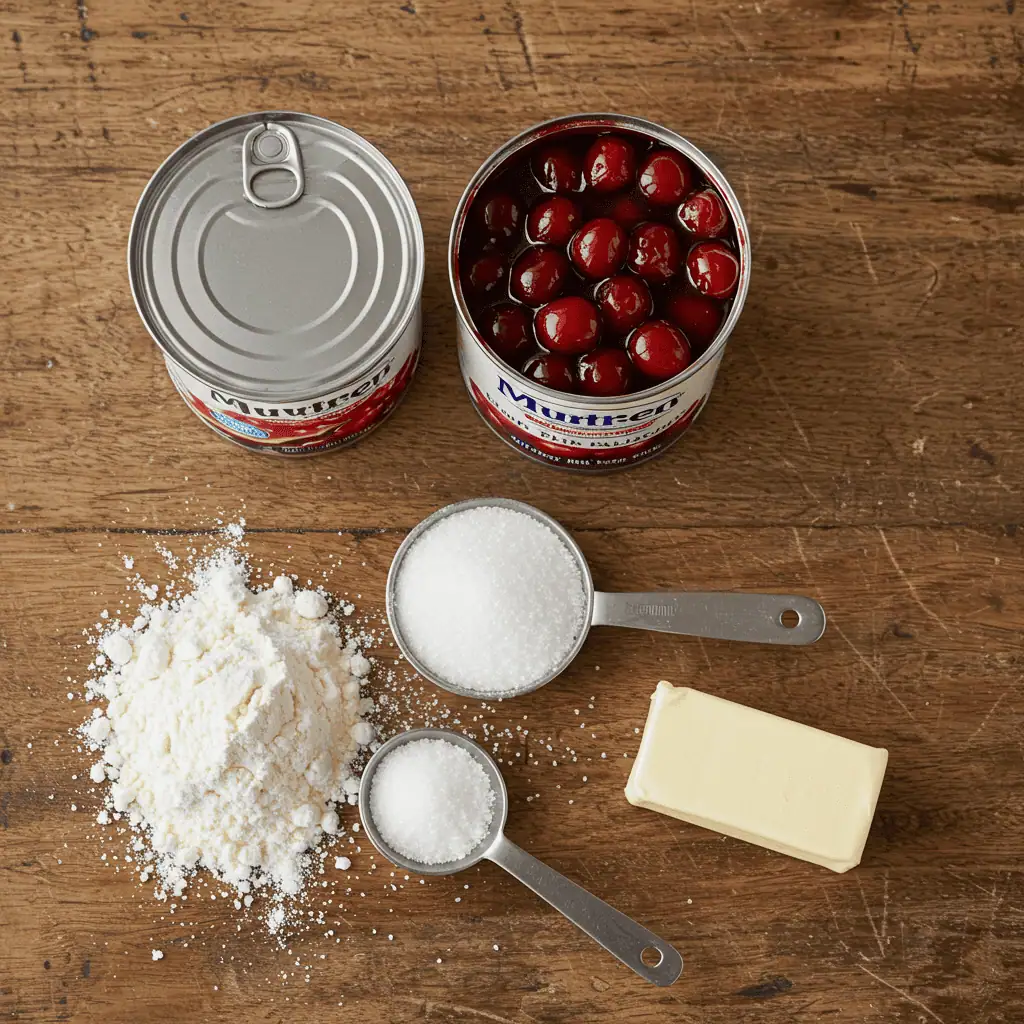 Ingredients for cherry cobbler using canned pie filling