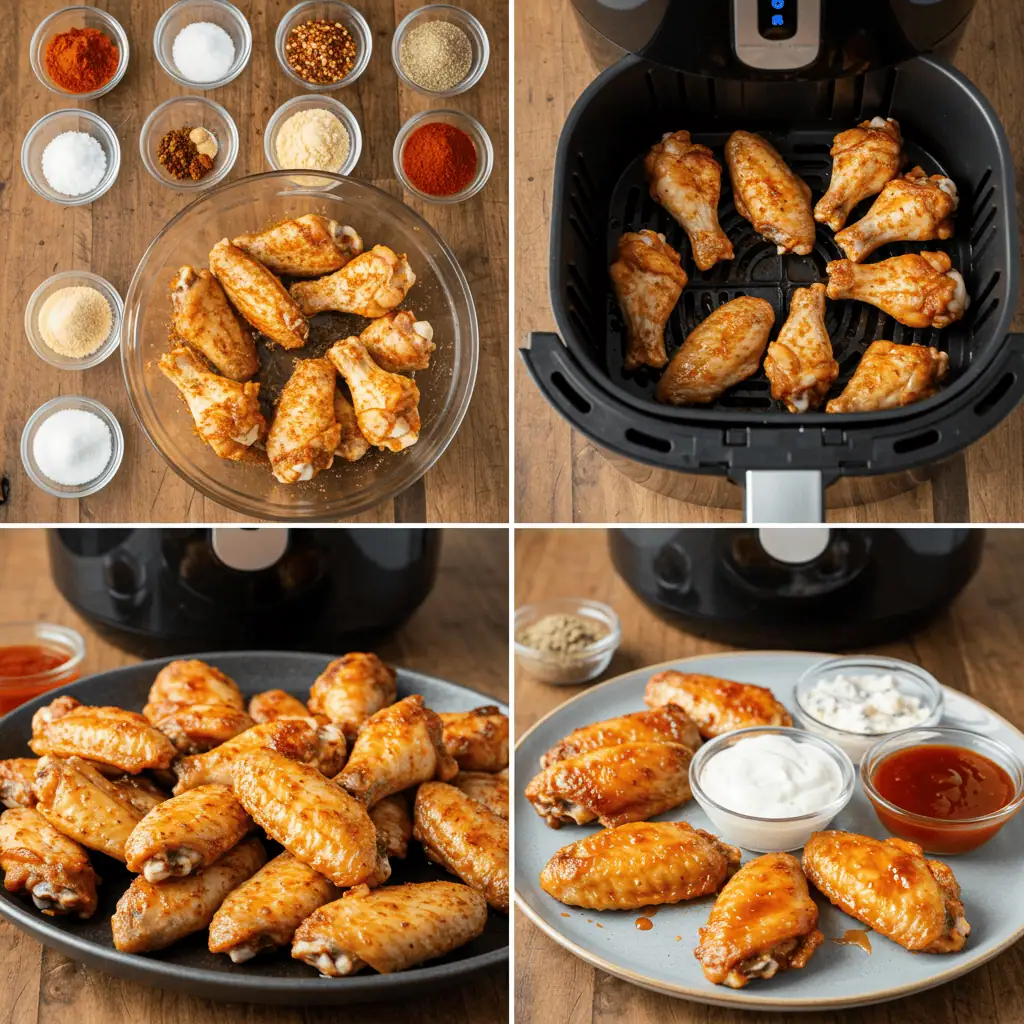 Step-by-step process of making air fryer chicken wings