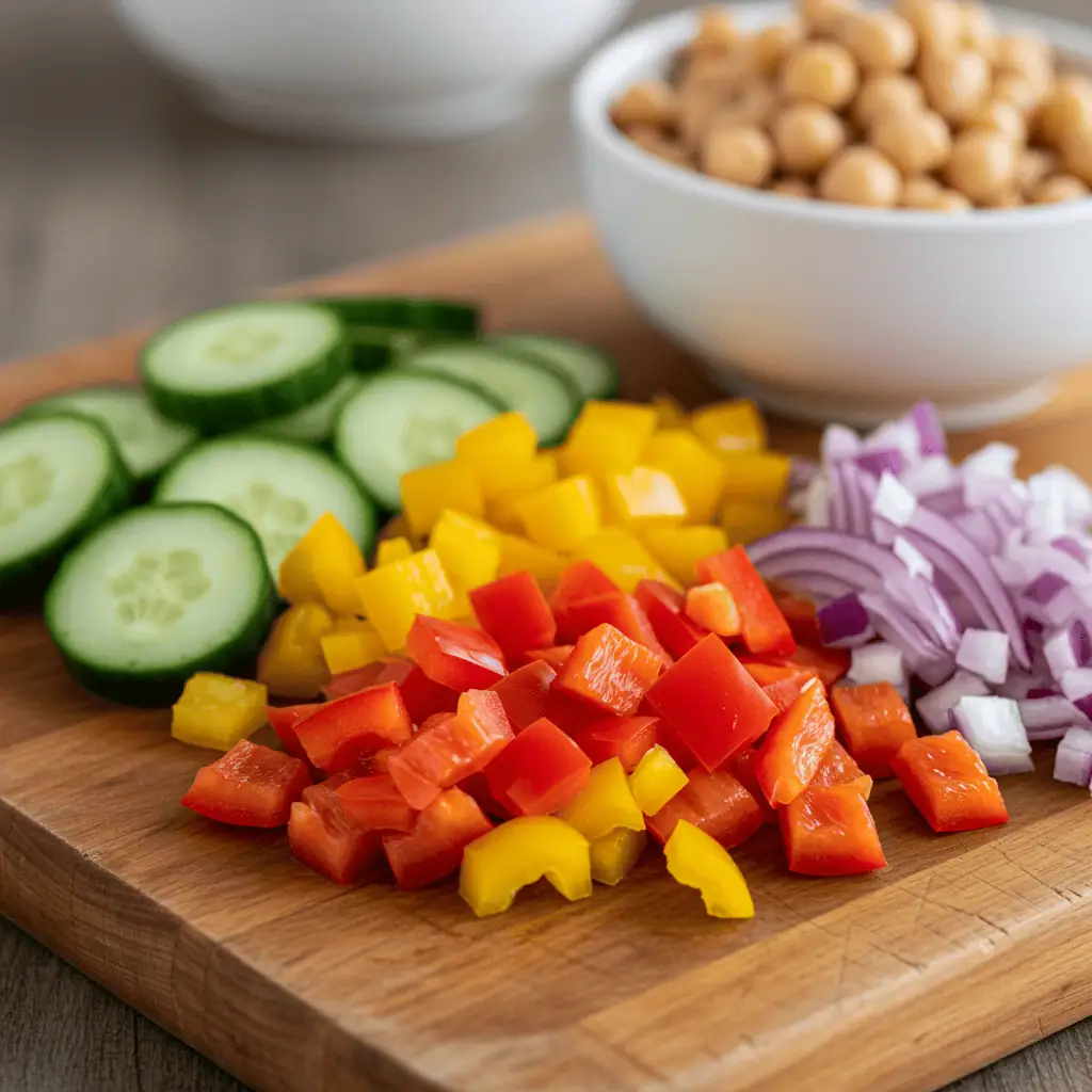 Fresh ingredients for chickpea salad