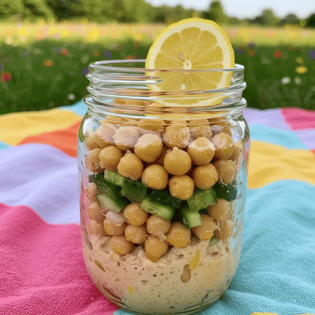 Chickpea salad meal prep in mason jar