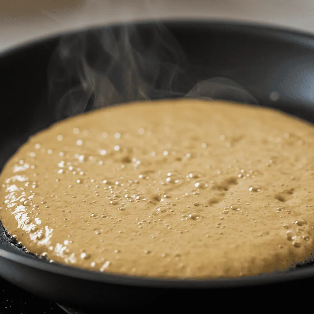 Banana protein pancake cooking on skillet