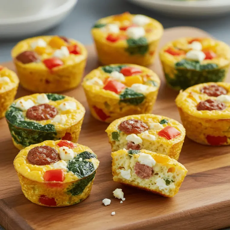 Variety of sausage egg bites with cottage cheese, vegetables, and different cheeses