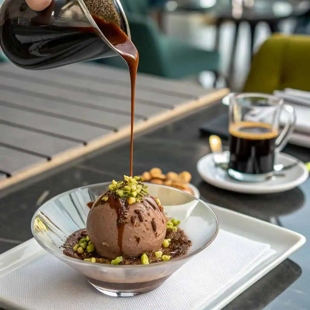 Dubai chocolate ice cream affogato dessert