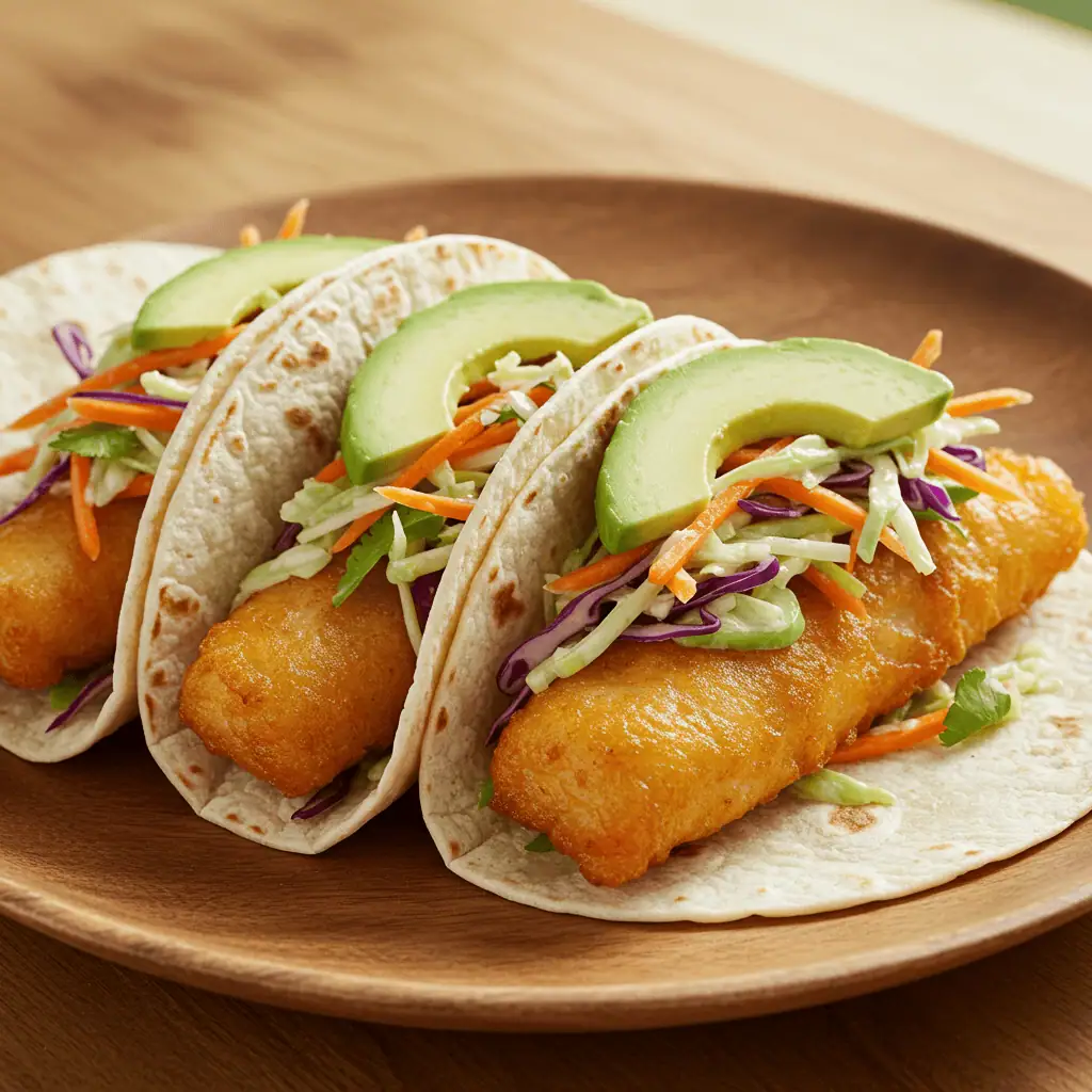 Air fried Gorton’s fish fillet taco with avocado