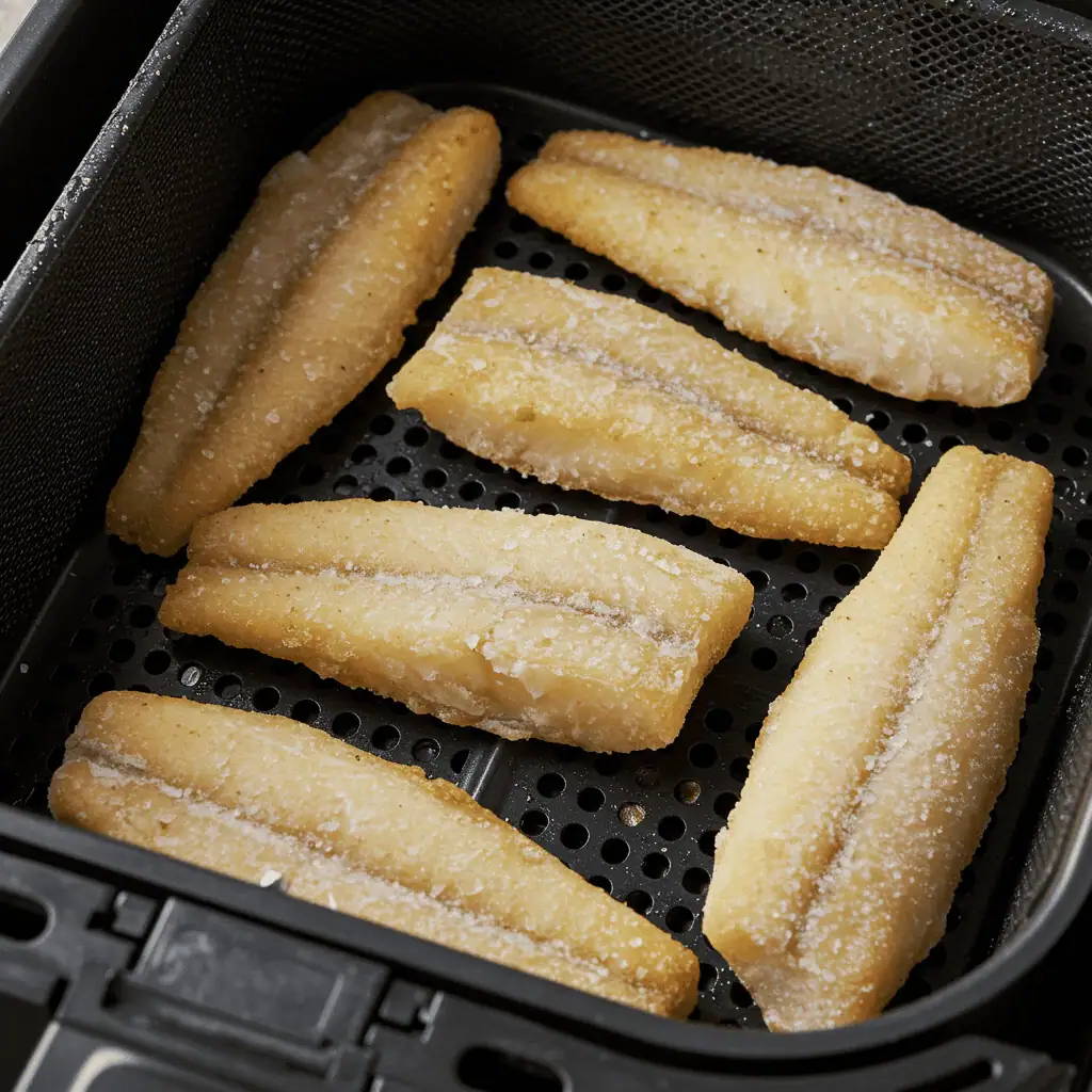 Gorton’s frozen fish fillets in air fryer basket