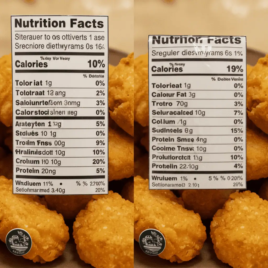 Nutrition comparison between halal and regular chicken nuggets