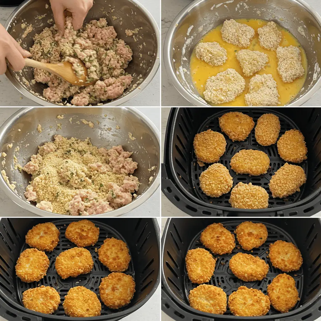Step-by-step process of making homemade halal chicken nuggets