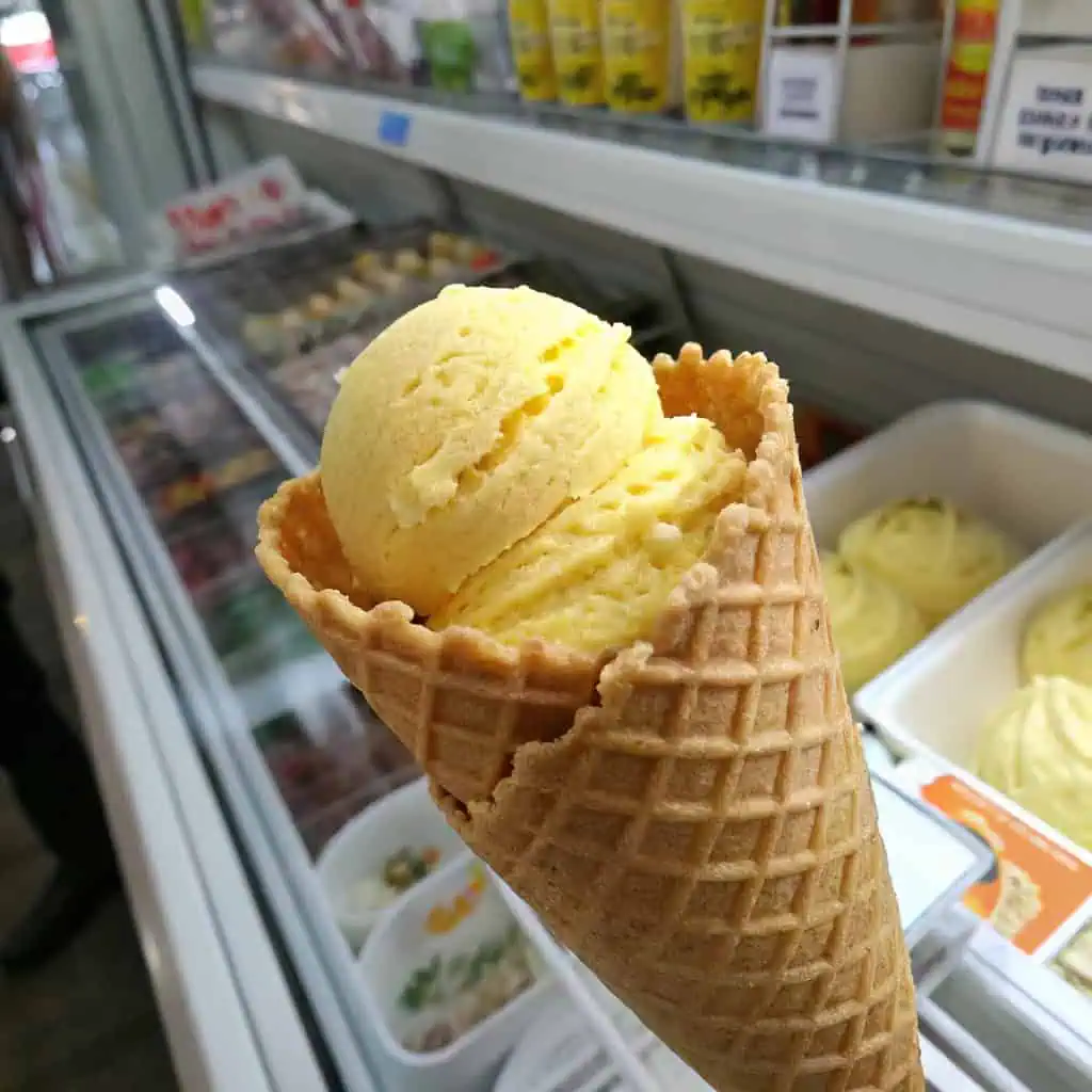 Korean corn ice cream in novelty cone