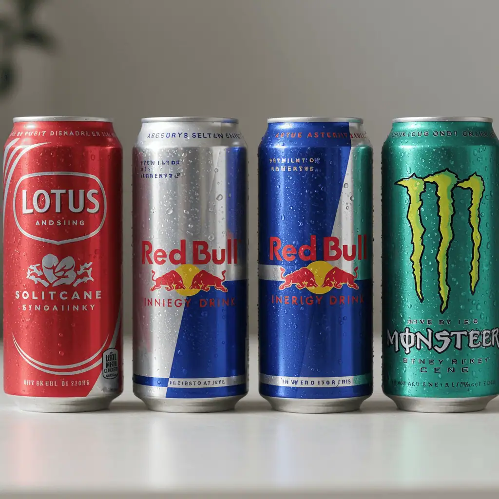 lotus vs red bull vs monster energy drink cans