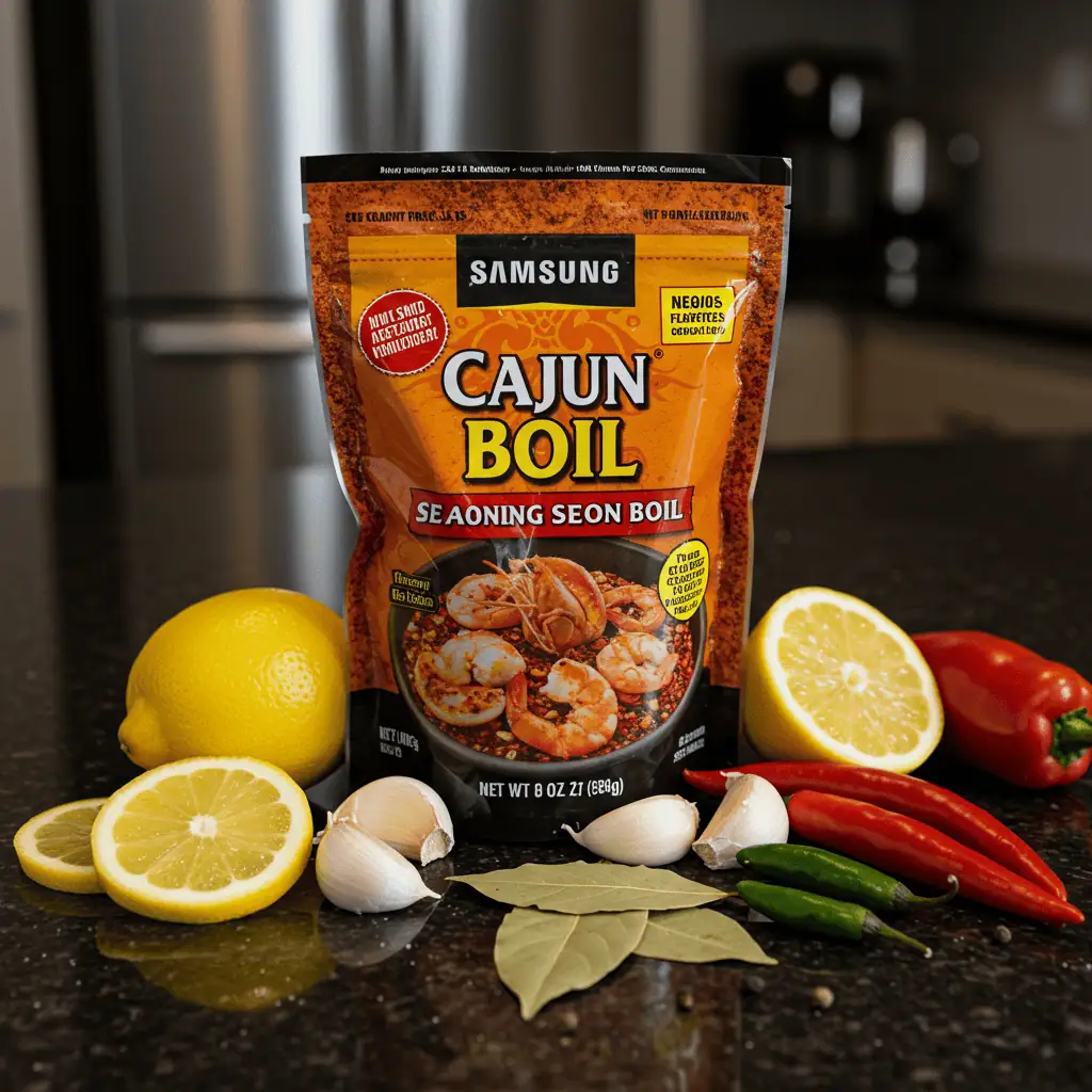 Louisiana seafood boil seasoning ingredients on a counter