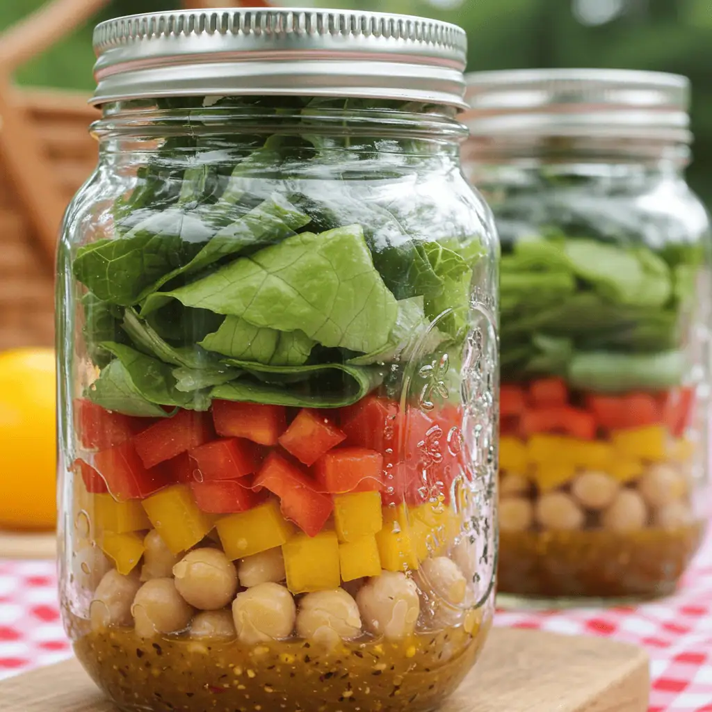 Mason jar green salad for picnic