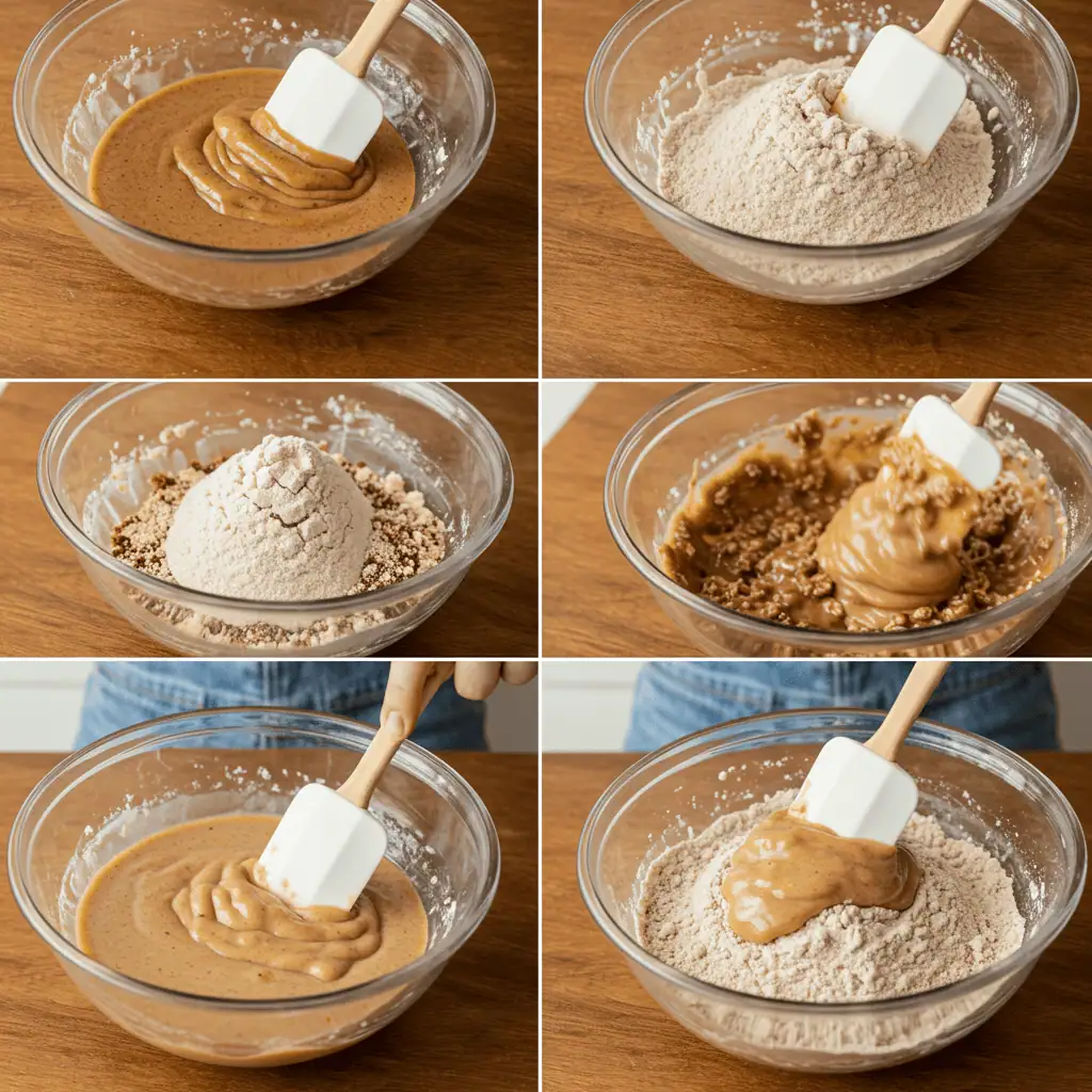 Mixing almond joy protein bar dough in glass bowl