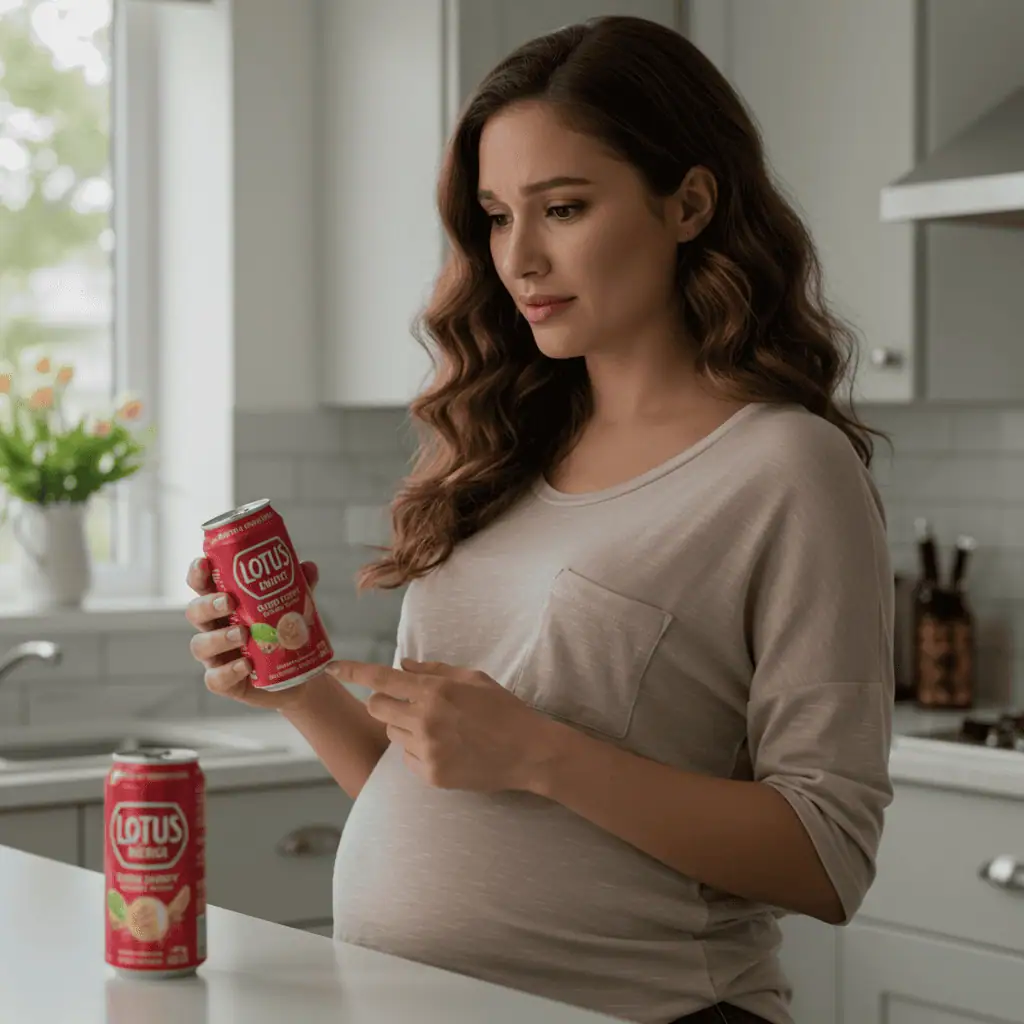 pregnant woman reading lotus energy can label