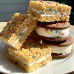 rice krispies and ice cream dessert sandwich stack