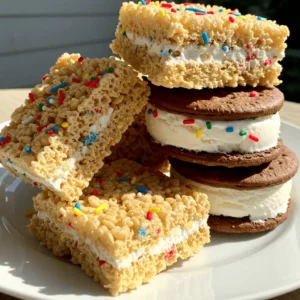 rice krispies and ice cream dessert sandwich stack