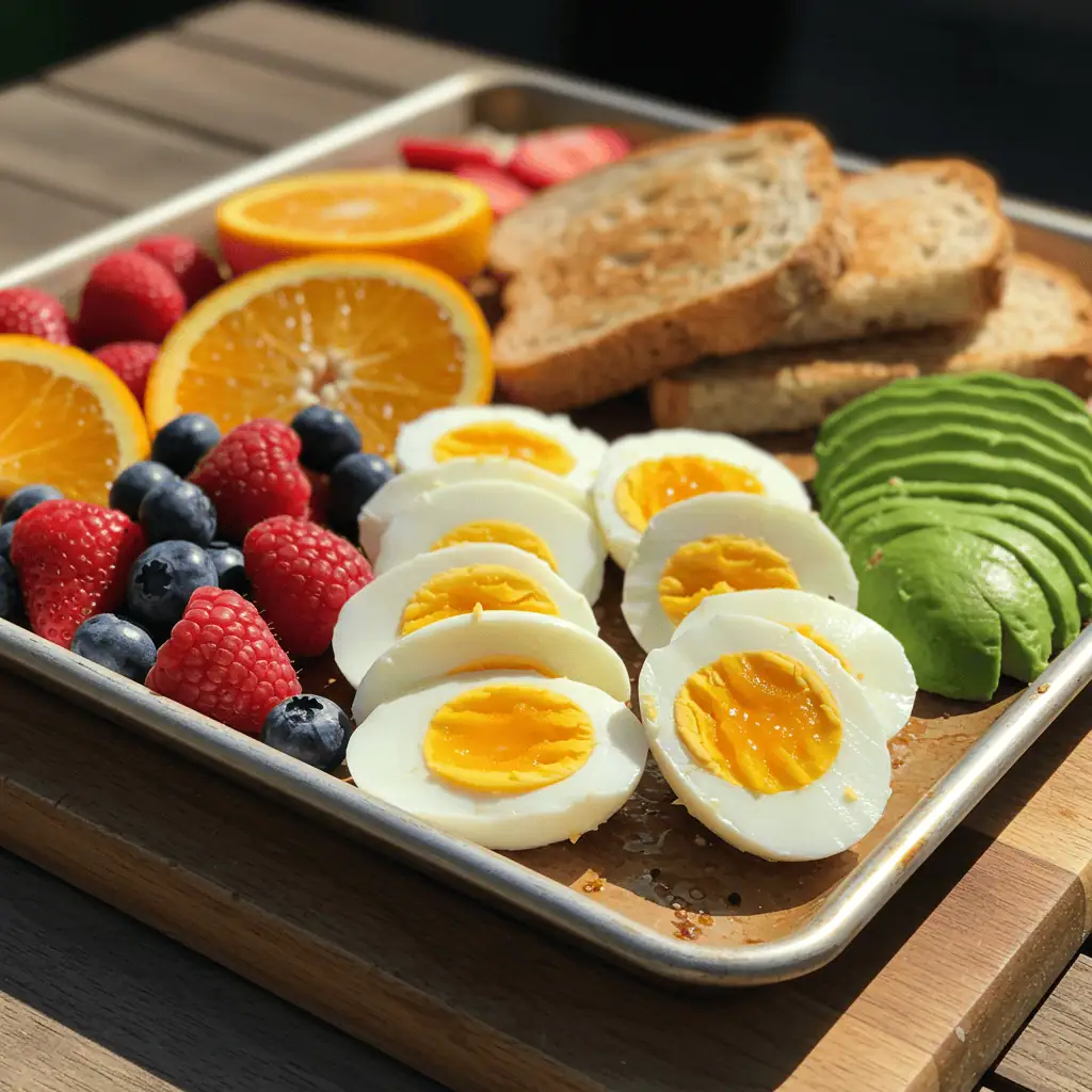 sheet pan eggs with cottage cheese on brunch platter