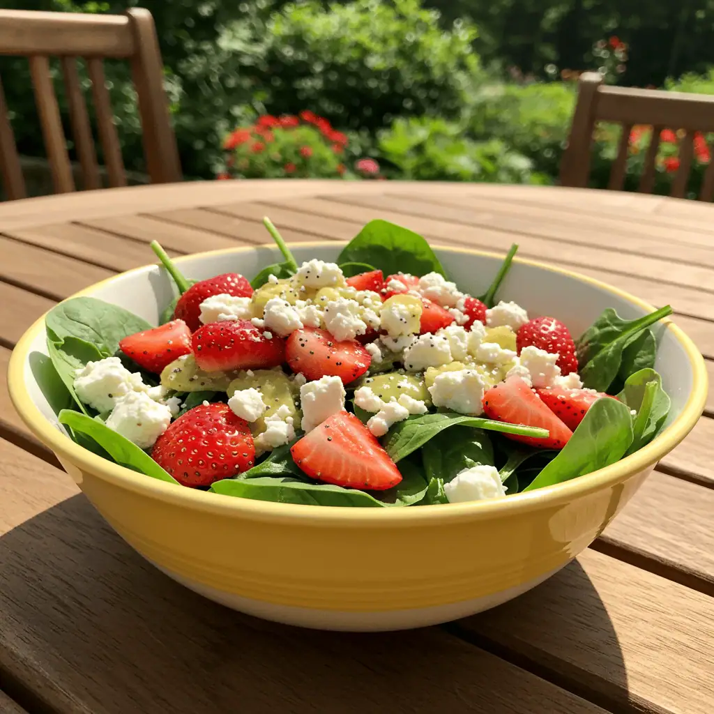 Spinach strawberry salad with summer fruits