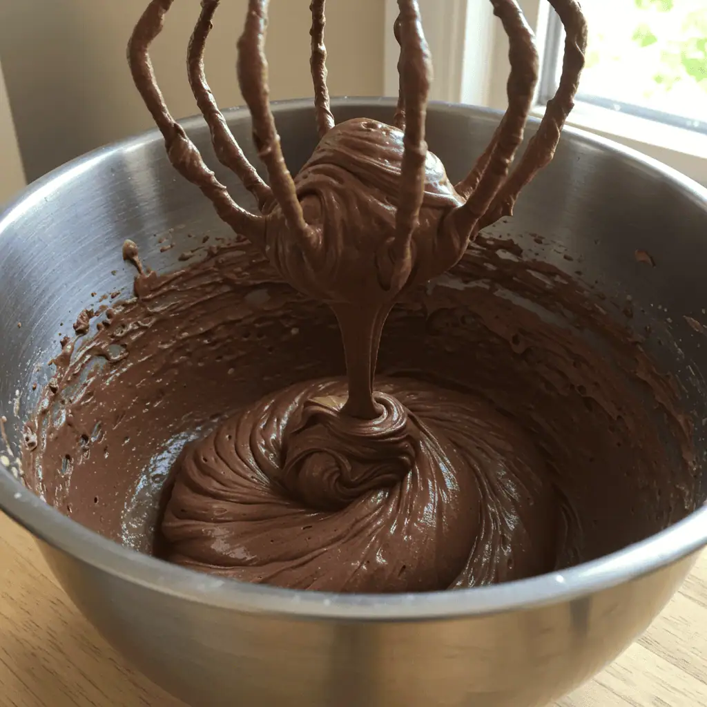 Whipping sugar-free chocolate mousse in bowl