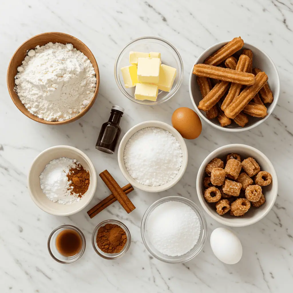 ingredients for churro bars recipe on marble counter