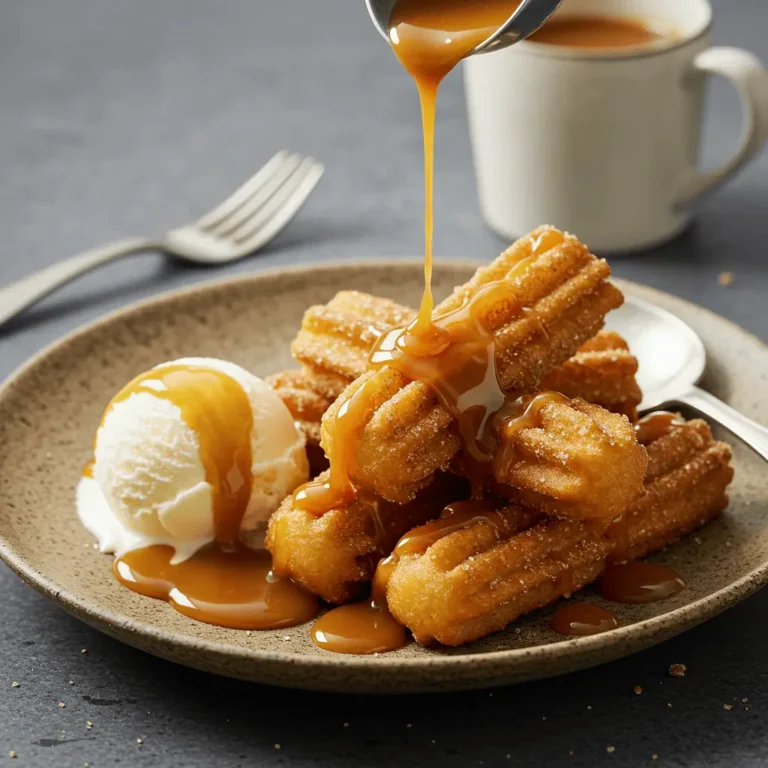 churro bars recipe served with ice cream and caramel