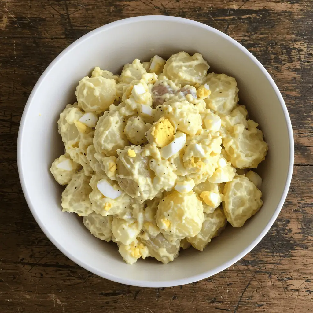 creamy potato salad frozen and thawed in bowl