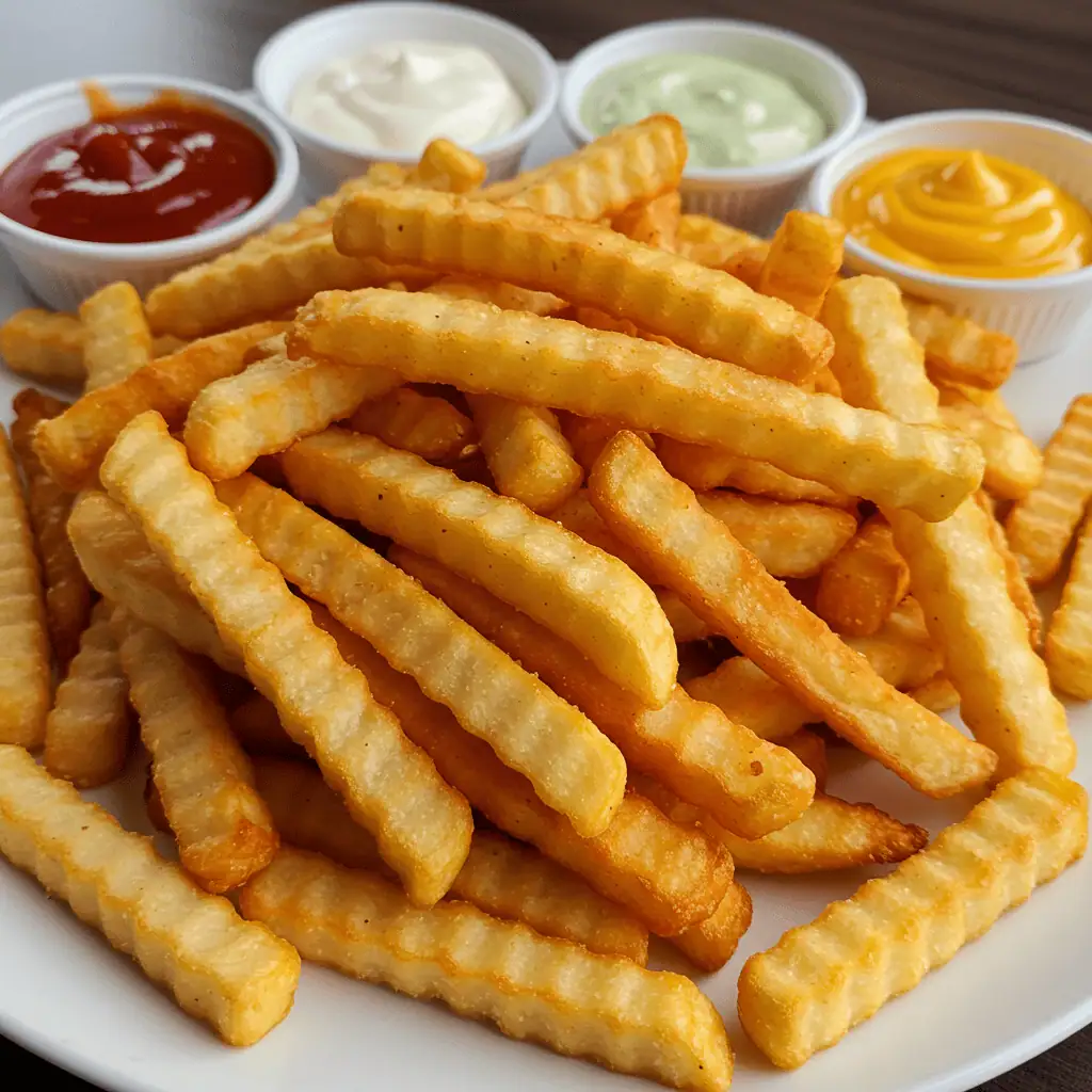 crinkle fries with multiple dipping sauces