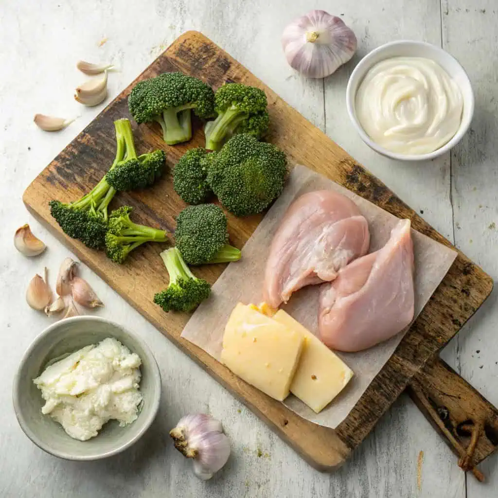raw ingredients for crockpot chicken and broccoli keto