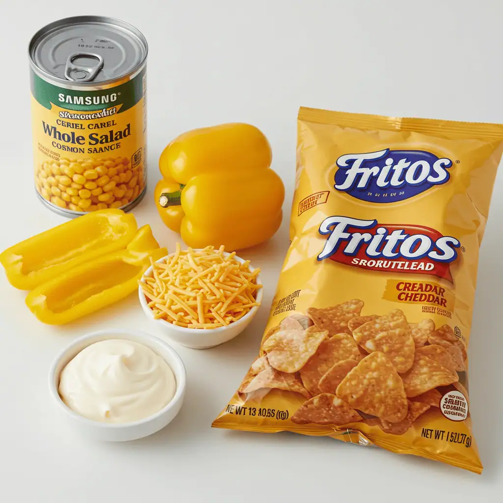frito corn salad ingredients flat lay