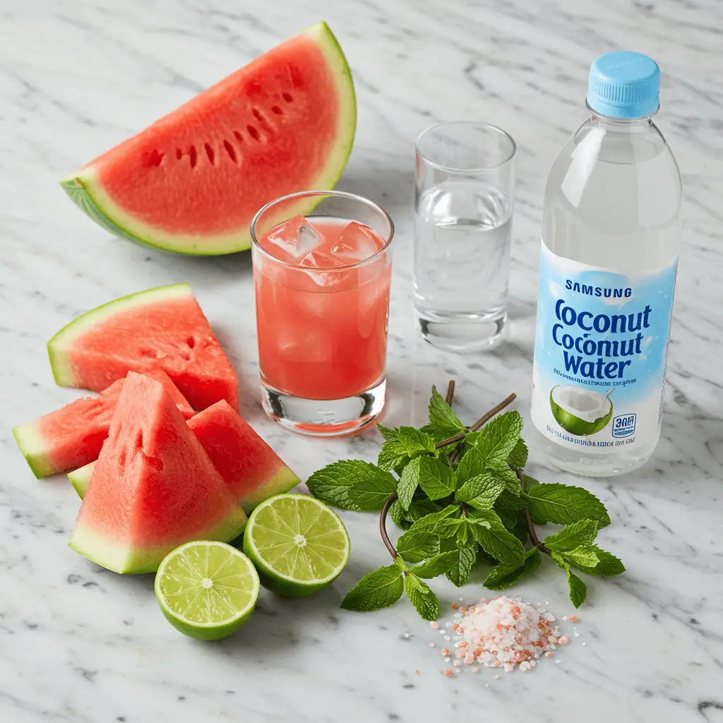 Ingredients for a nutrient-packed watermelon hydration drink