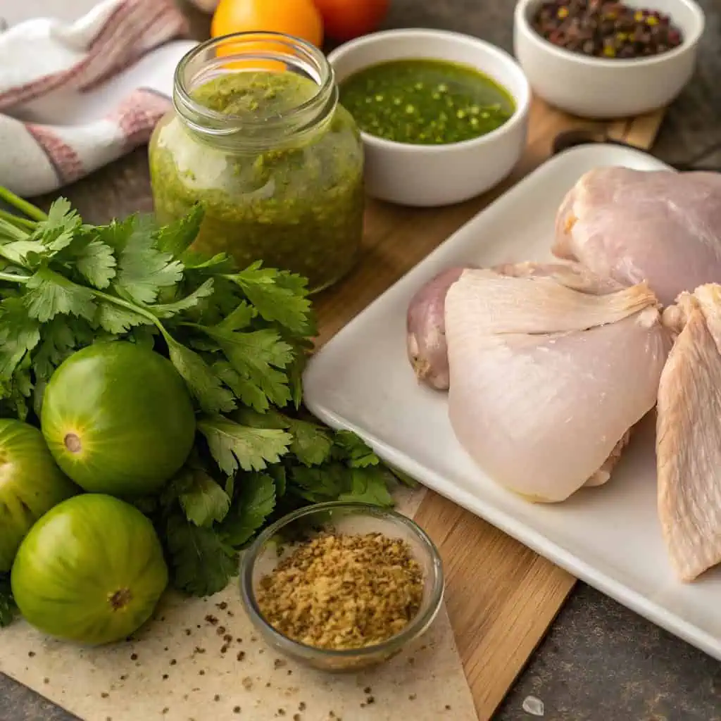 raw ingredients for keto salsa verde chicken crock pot