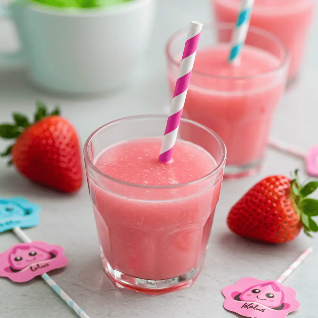 kid-friendly pink lotus drink with straw