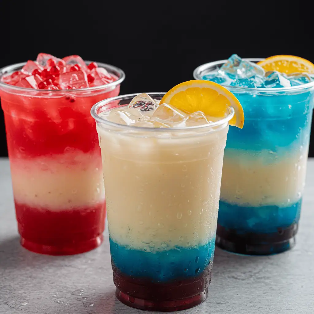 Red, white, and blue lotus drink combos with fruit