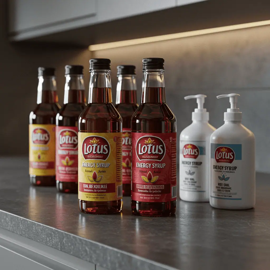 Lotus energy drink concentrates lined up