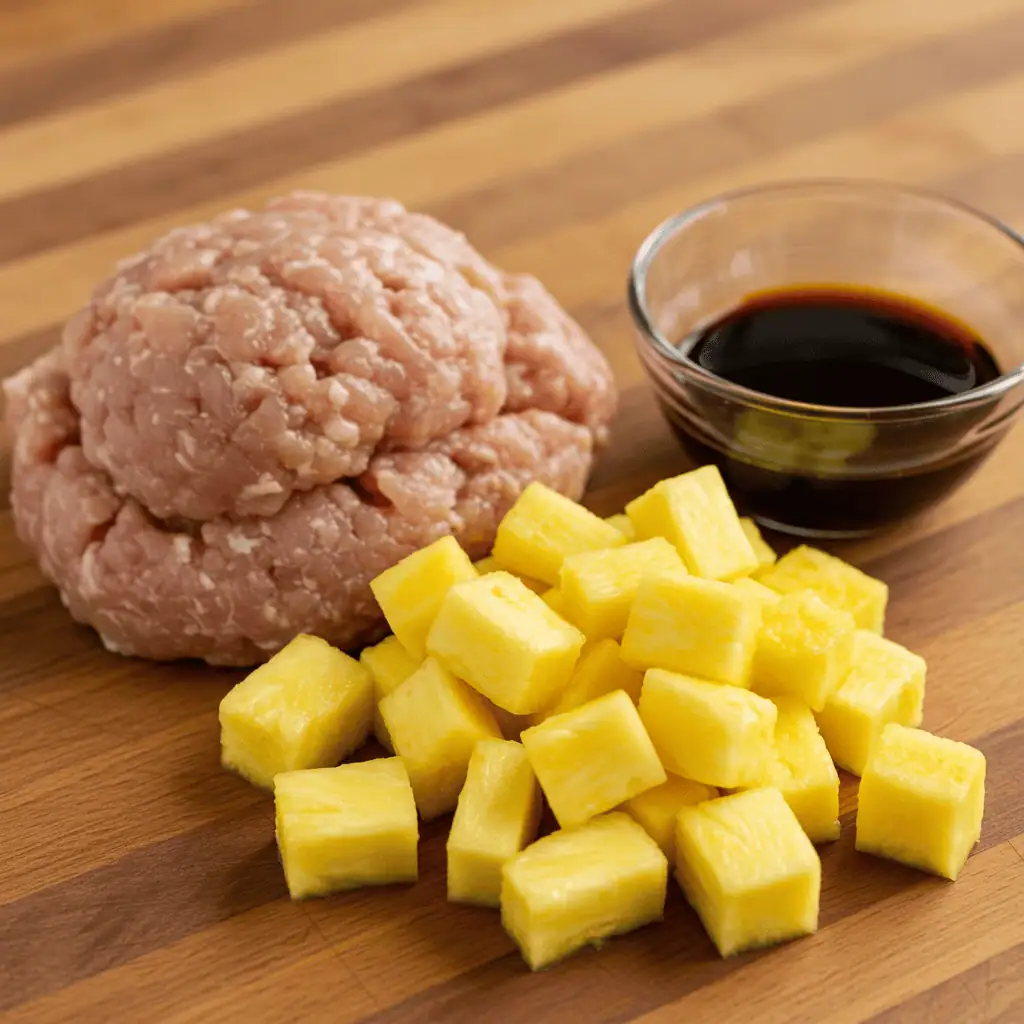 Ingredients for pineapple teriyaki chicken meatballs